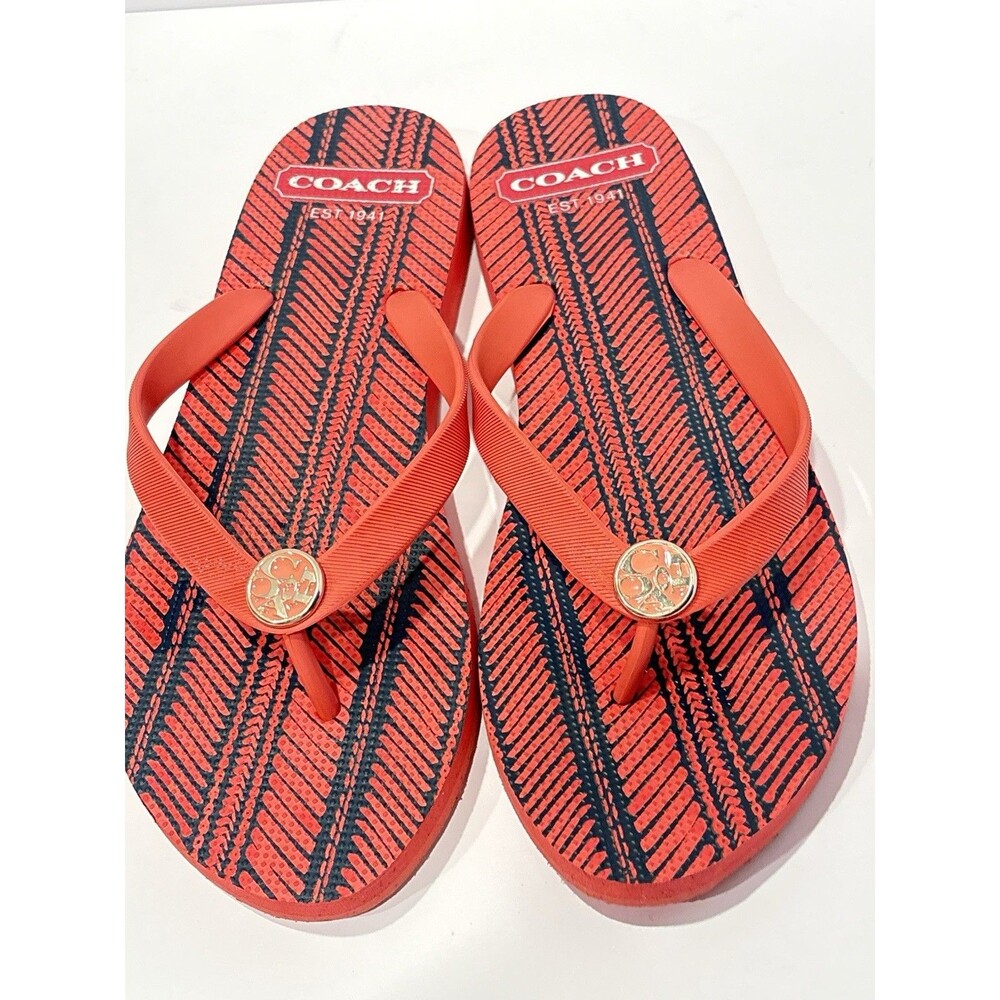 Coach Alessa Flip-Flop Sandals featuring a coral and